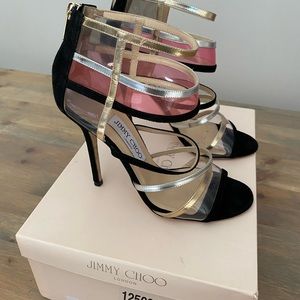 Jimmy Choo Maitai Black & Gold PVC Sandal Wms 36.5